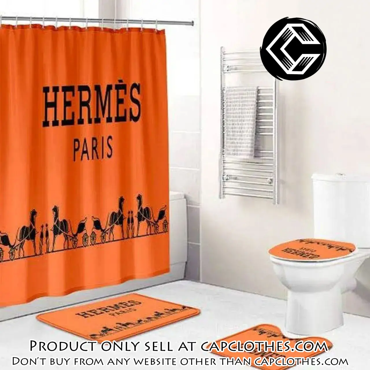 Hermes paris orange fashion logo luxury brand premium bathroom set home decor cc4223428